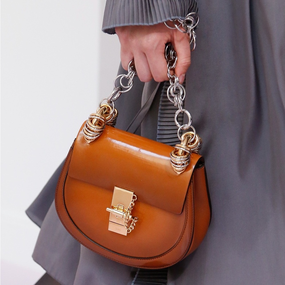 Chloé Drew Bijou Brown Patent leather Runway Crossbody shoulder bag with gold